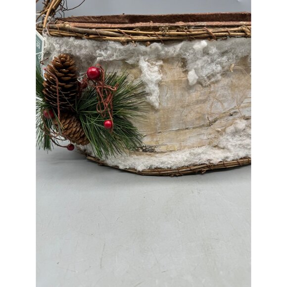Rustic Birch Bark & Pine Cone Basket Handle Christmas decor wall handing READ - Picture 2 of 9